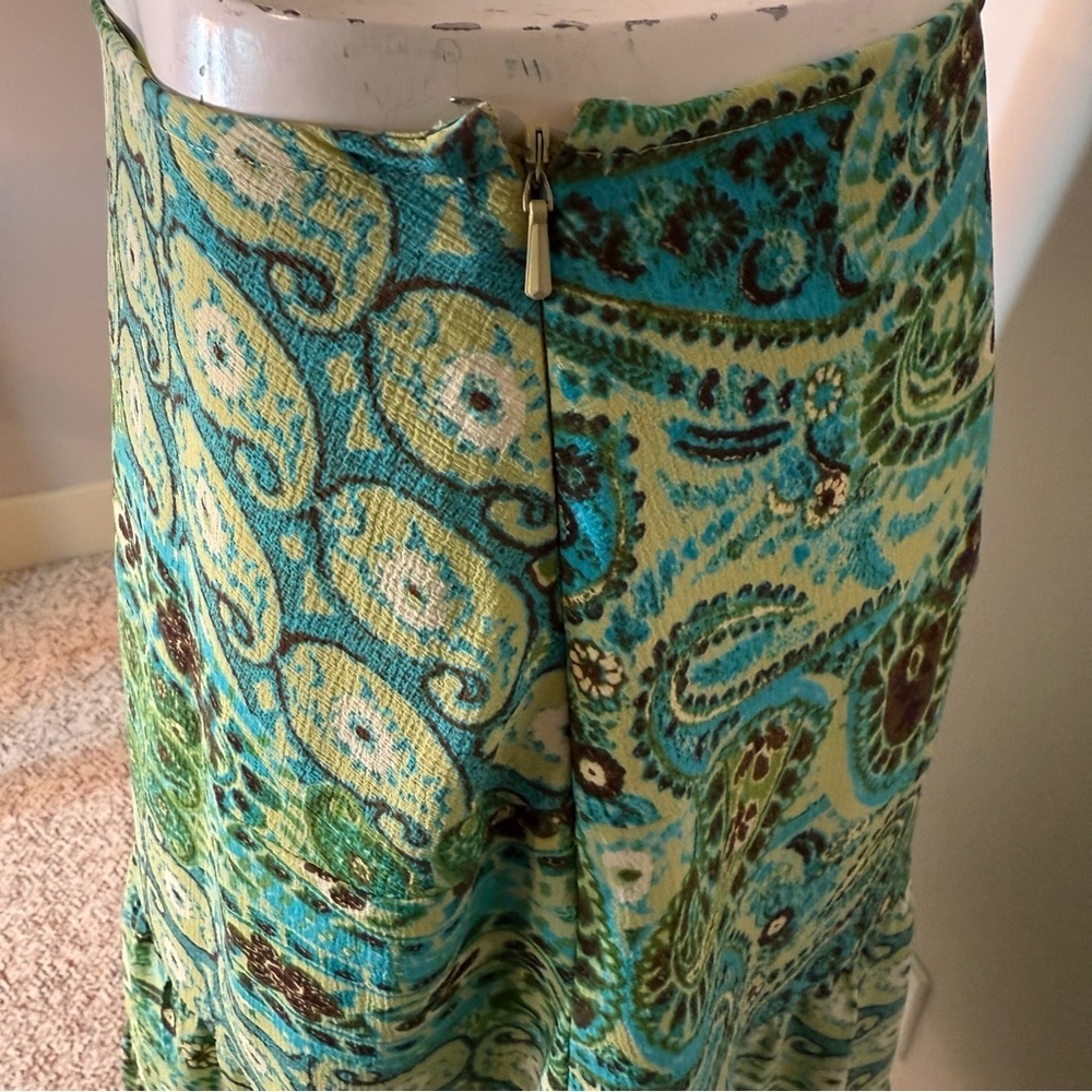 EMMA JAMES Flowy Boho Maxi Skirt Paisley Earthy Summer Spring Sage Green Size 6 - Picture 6 of 11